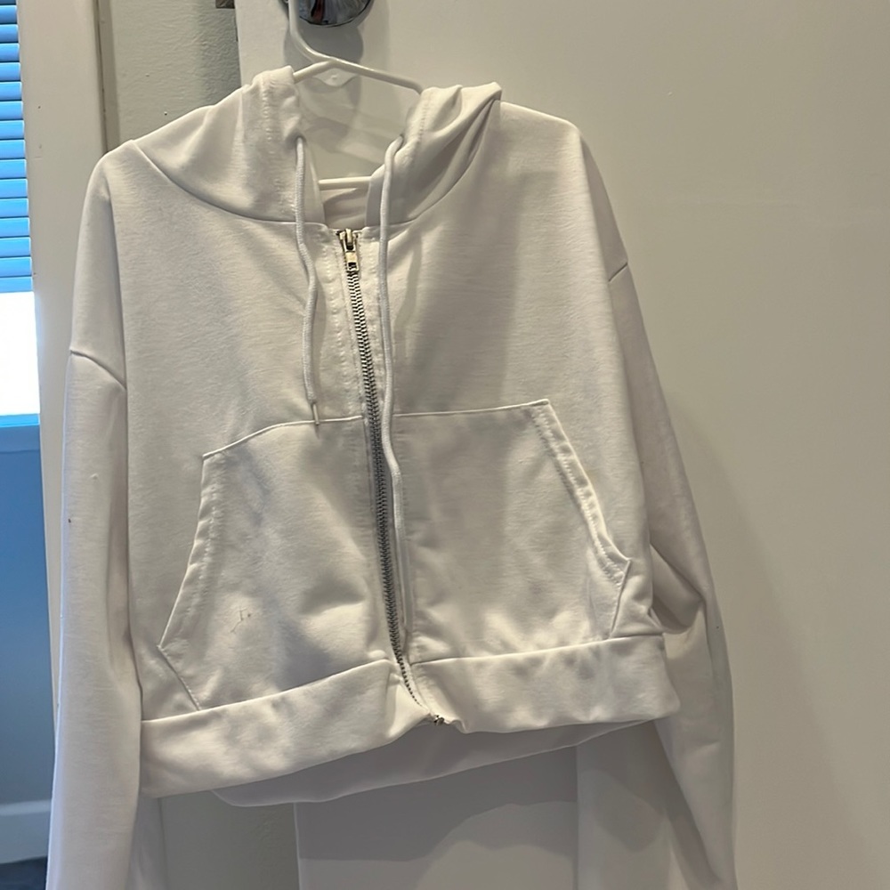 White, see-through, thin, cropped zip up hoodie (Women’s Size S)